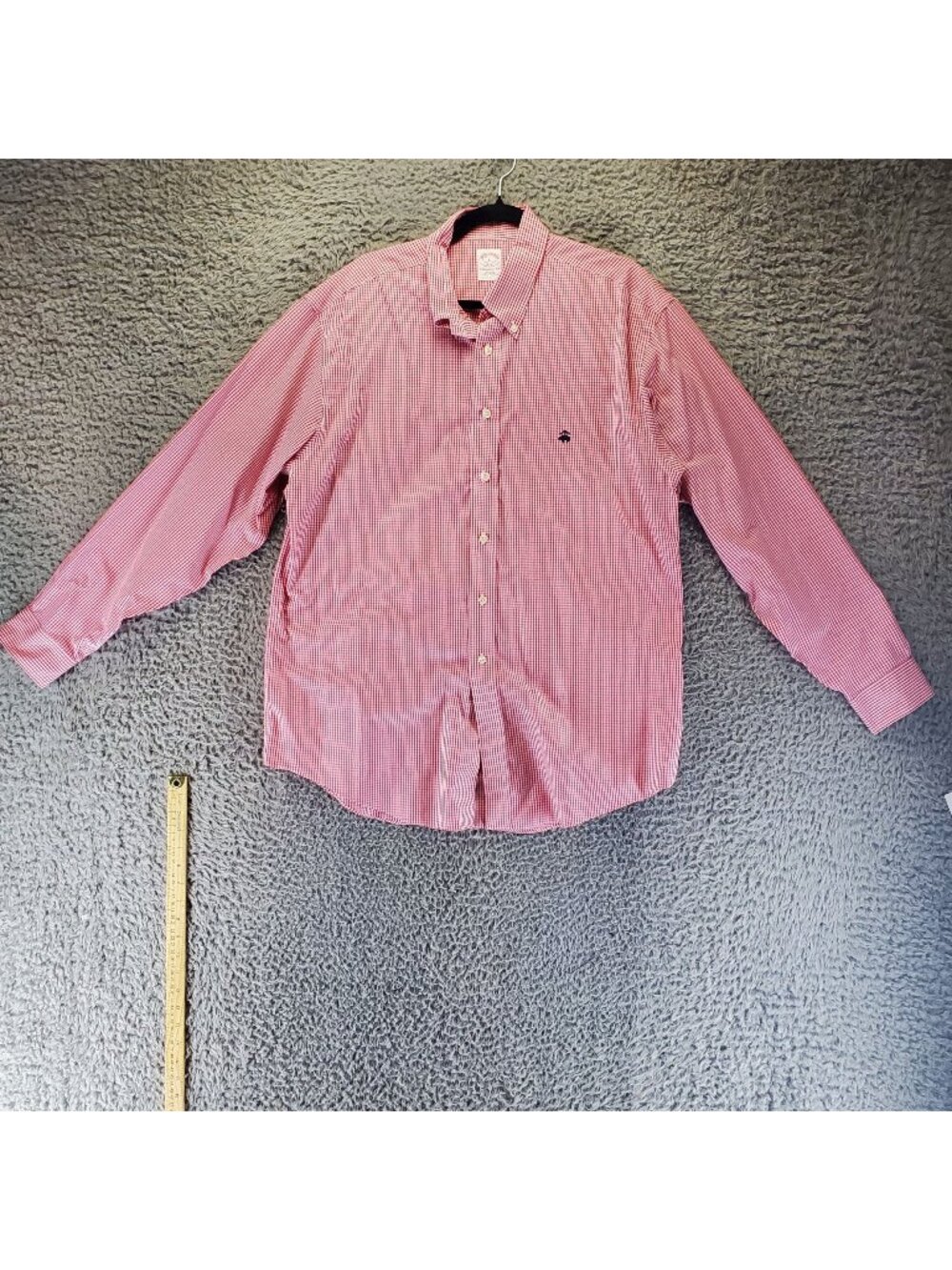 Brooks Brothers Shirt Mens Large Red Gingham Non-Iron Cotton Long Sleeve